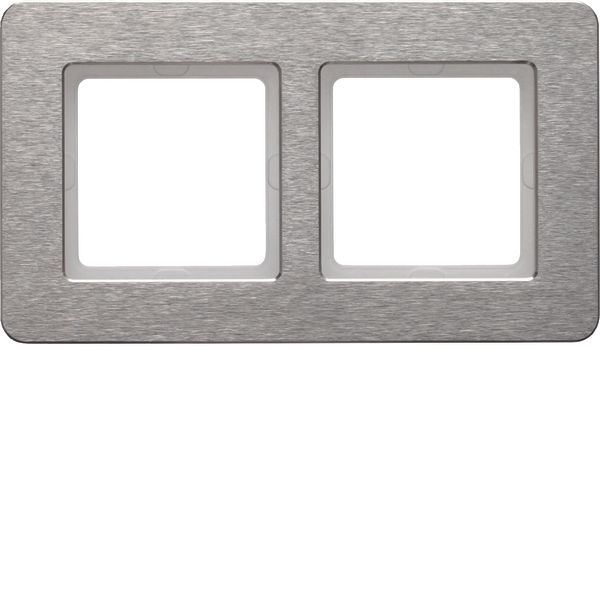 Frame 2gang, stainless Steel brushed, horizontal image 1