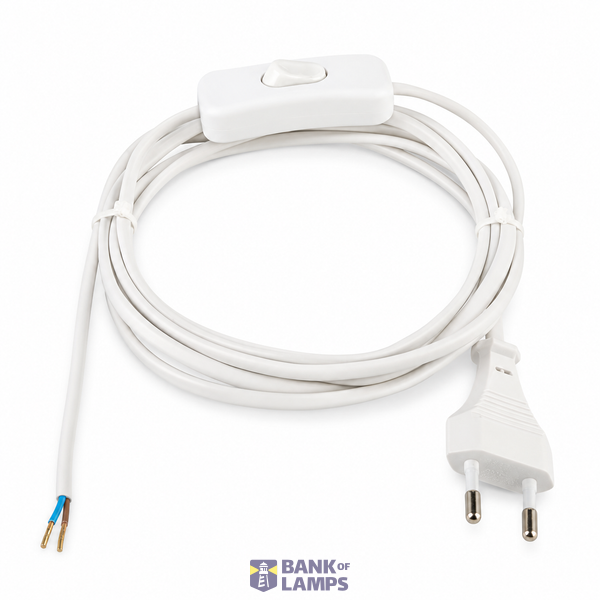 Flat Cord 3m 2×0.75mm² 2.5A 250V~ IP20 Switch EU Plug White image 1