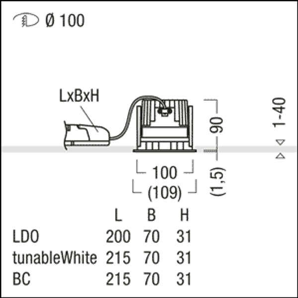 P-INF R100WW 1000-940 LDO AL TL - LED ceiling-recessed luminaire image 3