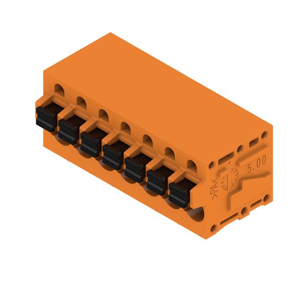 Printed circuit board terminals, 5.00 mm, Number of poles: 7, 90°, Solder pin length (l): 3.5 mm, tinned, orange, PUSH IN with actuator, Clamping range, max. : 2.5 mm², Box image 3