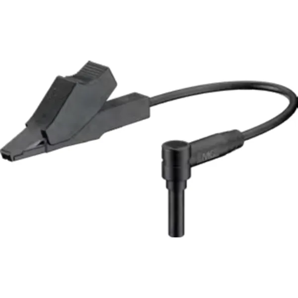 Measuring lead with (2 mm banana plug, angled) to (crocodile clip), 0.25 m, black, silicone, 0.5 mm², CAT III, CAT IV, 68.9517-02521 image 1