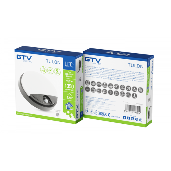 LED luminaire TULON with motion sensor, 15 W, 1350 lm, 4000K, AC220-240V, IP54, round, black image 2