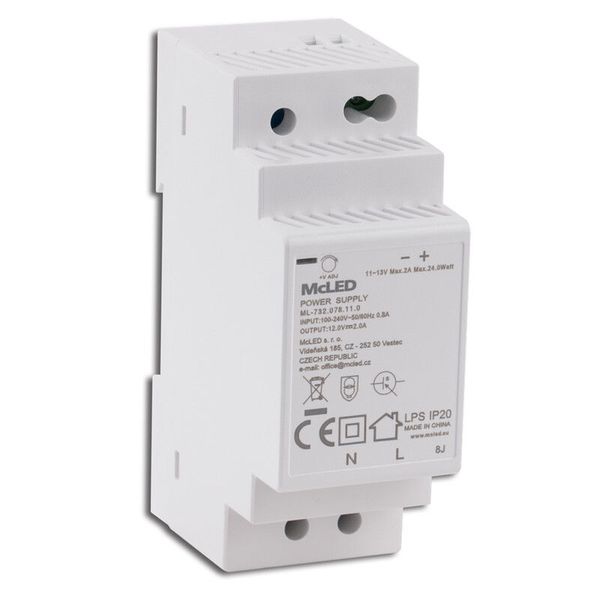 Power supply 24W, DC12V/2A, IP20, on DIN rail image 1