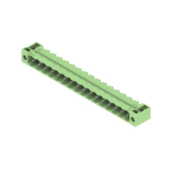 PCB plug-in connector, male header, Flange, THT solder connection, 5.08 mm, Number of poles: 16, 90°, Solder pin length (l): 3.2 mm, tinned, Pale green, Box image 3