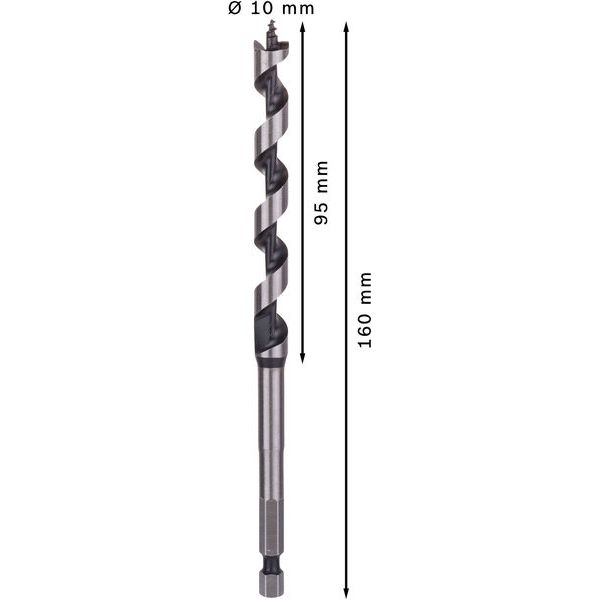 Wood auger bit, hexagon 10 x 95 x 160 mm, d 6,35 mm image 3