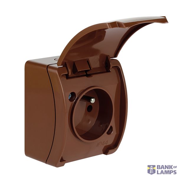 VG-1 Koala Single Socket with earthing contact (2P+Z) surface mounted IP44 brown with brown flap VG 161-02 image 1