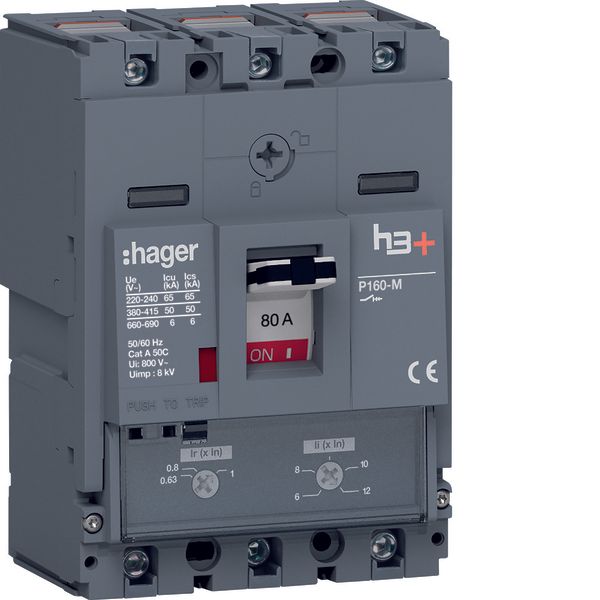 Moulded Case Circuit Breaker h3+ P160 TM ADJ 3P3D 80A 50kA CTC image 1