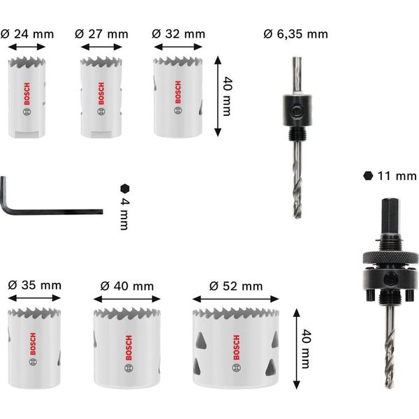 9-piece holesaw set, HSS bi-metal universal 24 - 52 mm image 2