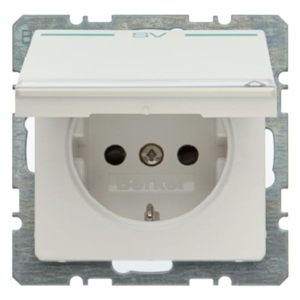 Schuko socket with cover and label holder, Q.1/Q.3 polar white, velvety image 1