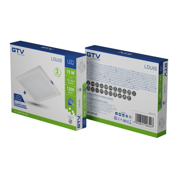 LED luminaire LOUIS, 15 W, 1200 lm, 4000K, AC176-264V, IP54, 120°, recessed, square (SAMSUNG LED) image 2