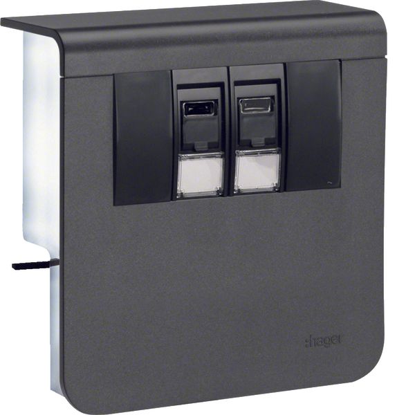 Device carrier data connection 2xCat.6A to SL 20x80mm graphite black. image 1