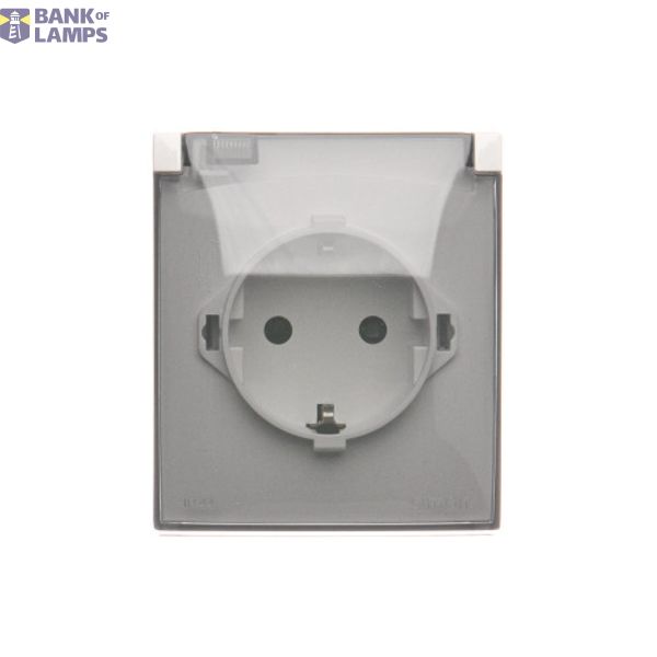 IP44 single socket outlet with Schuko earthing and shutters - transparent flap, white, 16A image 1