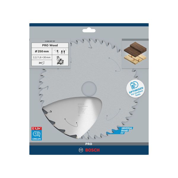 Standard for Wood Circular Saw Blade for Cordless Saws 250x2.2/1.6x30 T24 image 2