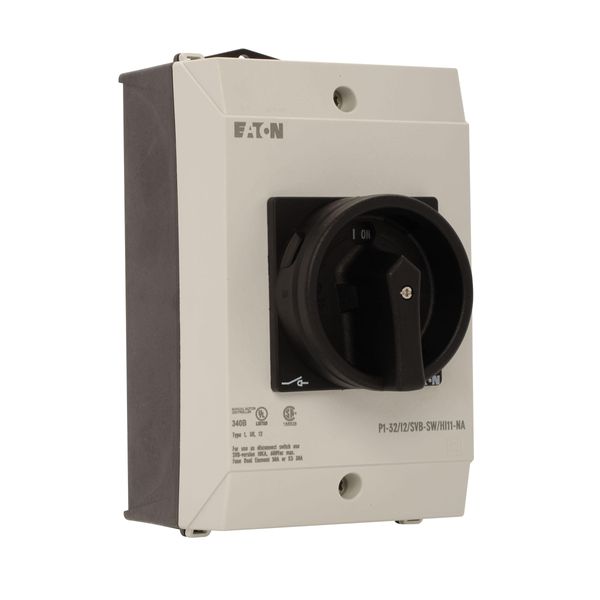 P1-32/I2/SVB-SW/HI11-NA Main switch, P1, 32 A, surface mounting, 3 pole, 1 N/O, 1 N/C, STOP function, With black rotary handle and locking ring, UL/CSA image 16