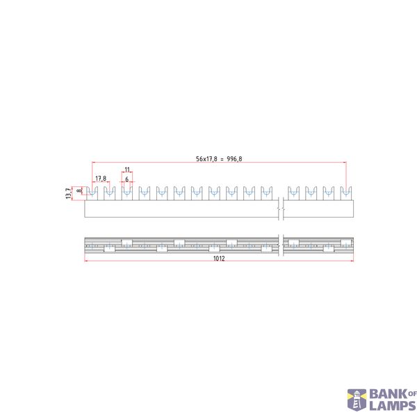 C-Busbar 3-pole, no break-out, 16mmý image 2