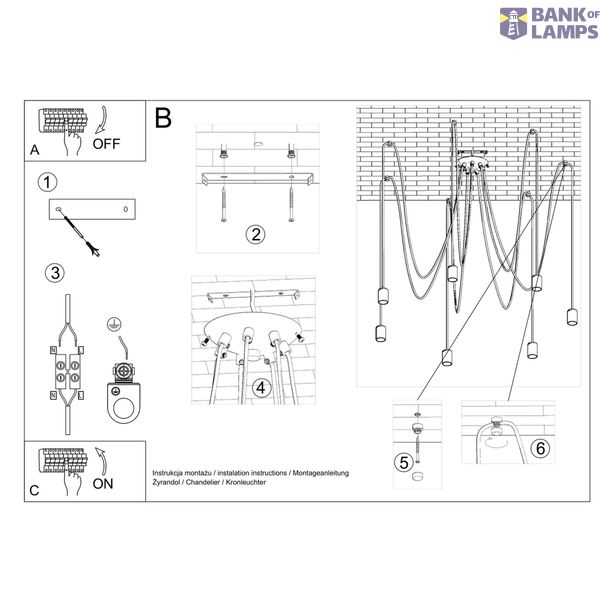 EDISON CHANDELIER 7 BLACK E27 7X60W IP20 image 3