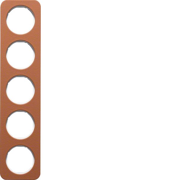 Frame 5gang, R.1, brown/p. white glossy, embossed leather image 1