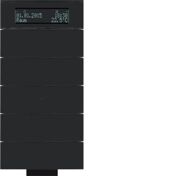 Sensor, push-button IR, 5-fold with room. thermostat and display, B.IQ, glass, black image 1