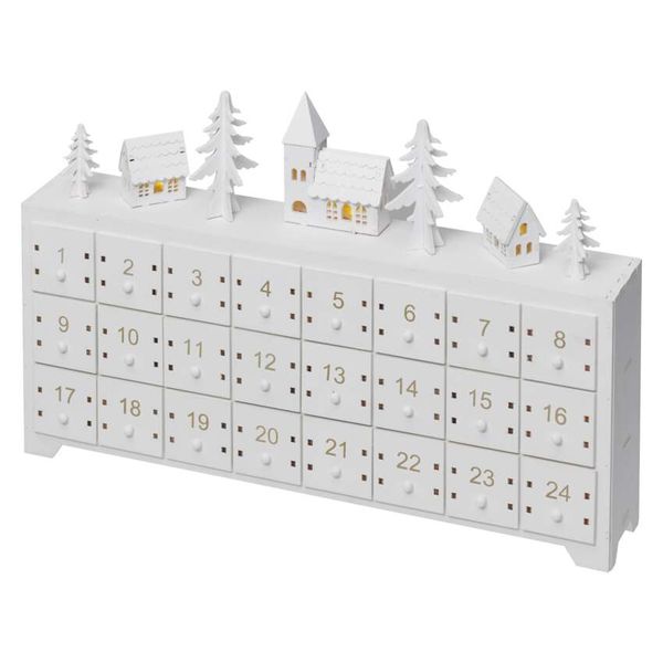 LED Wooden Advent Calendar, 23x37 cm, 2x AA, Indoor, Warm White, Timer image 1