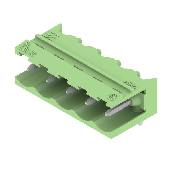 PCB plug-in connector, male header, open side, THT solder connection, 5.08 mm, Number of poles: 5, 90°, Solder pin length (l): 3.2 mm, tinned, Pale green, Box image 2