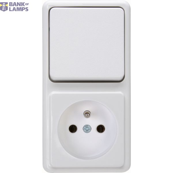 Surface mount, combination universal switch (off and change-over switch) and earthed socket outlet with central earth contact, without shutter, 10AX/16A, 250V~, IP20,STANDARD, arctic-white image 1
