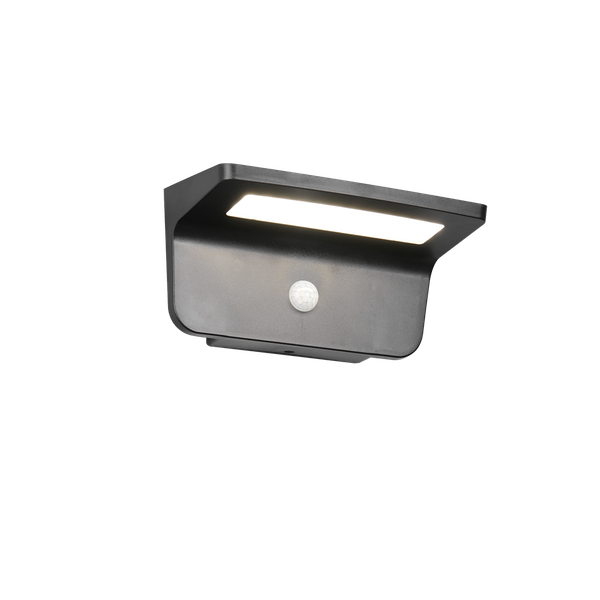 Atico hybrid solar LED wall lamp matt black rechargeable/recharging motion+dusk sensor 4000K image 1