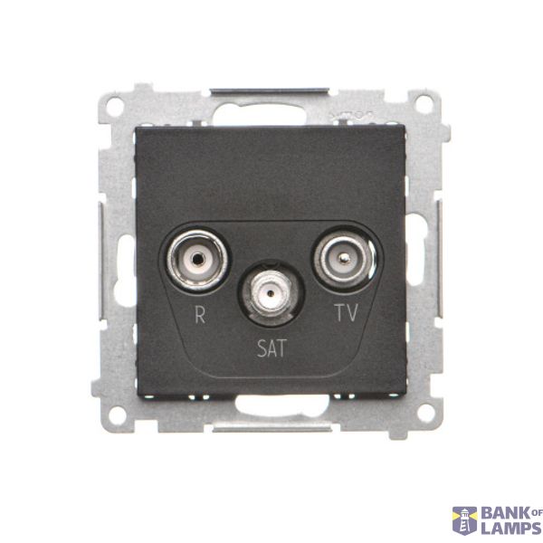 R-TV-SAT pass through aerial socket, module, black matt image 1