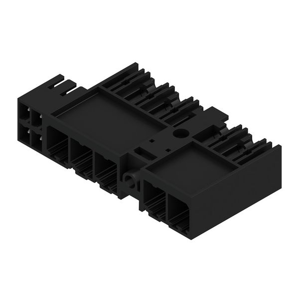 PCB plug-in connector, male header, closed side, Middle flange, THT solder connection, 7.62 mm, Number of poles: 5, 270°, Solder pin length (l): 3.5 mm, tinned, black, Box image 3