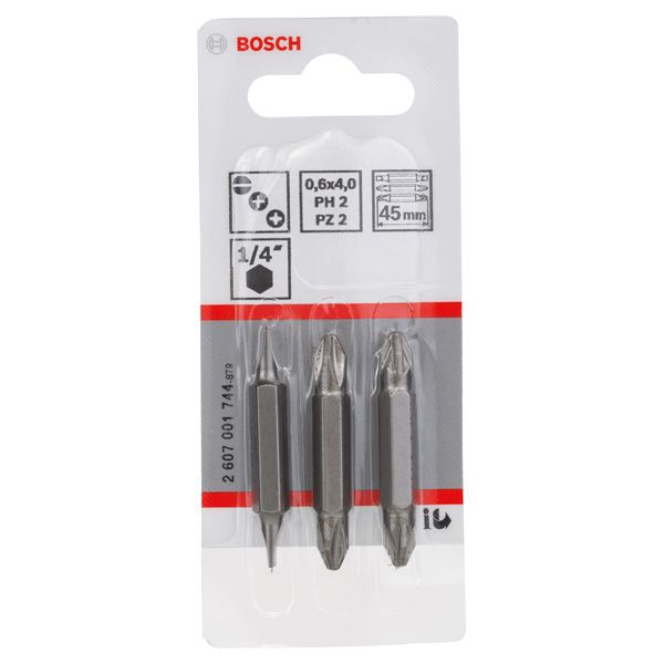 3-piece double ended bit set S 0,6x4,0, PH2, PZ2; S 0,6x4,0, PH2, PZ2; 45 mm image 2