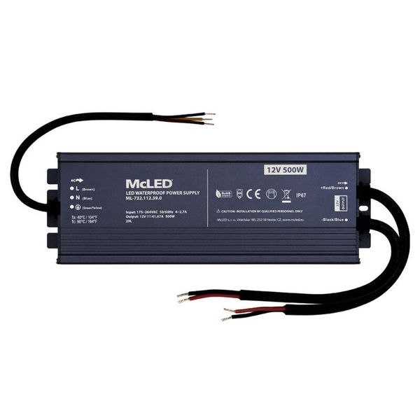 LED power supply 500W, DC12V/41.67A, IP67 image 1