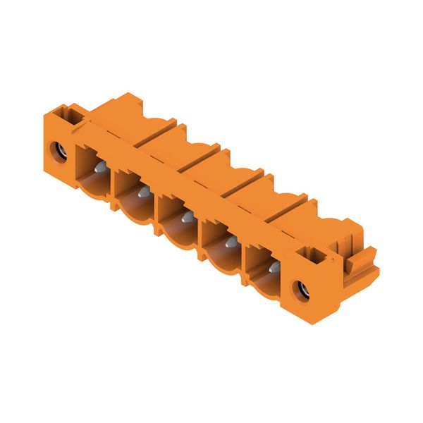 PCB plug-in connector, male header, Flange, THT solder connection, 7.62 mm, Number of poles: 5, 90°, Solder pin length (l): 3.2 mm, tinned, orange, Box image 2