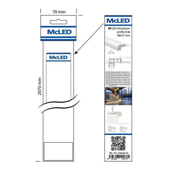 Step-on aluminum profile BE 2m Whitey diffusion, 2x end cap image 1