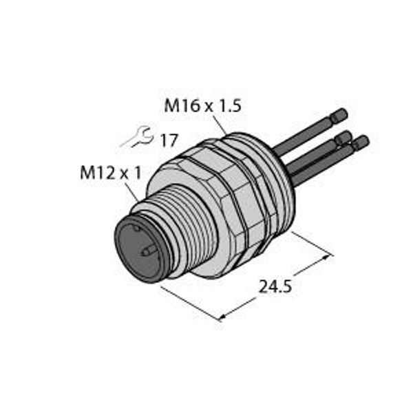Male Receptacle with Stranded Wires, Front-mounted   EC-FSDE3-0.5/16 image 1