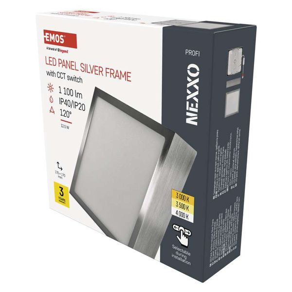 LED surface luminaire NEXXO, square, silver, 12.5W, with change CCT image 1