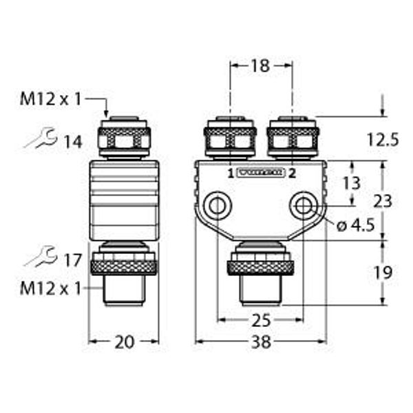 2-Way Splitter Y-Splitter without Cable, Male Connector — 2 × Female Connectors   VB2-FSM4.4-2FKM4.4 image 2