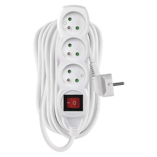 Extension Cord 10 m / 3 sockets / switch / white / PVC / 1.5 mm2 image 1