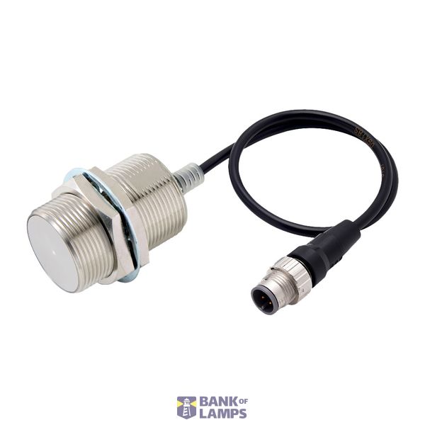 Proximity sensor, inductive, nickel-brass, short body, M30, shielded, 15 mm, DC, 2-wire, NO, no polarity, M12 pigtail connector, 0.3 m E2E 8934G image 1