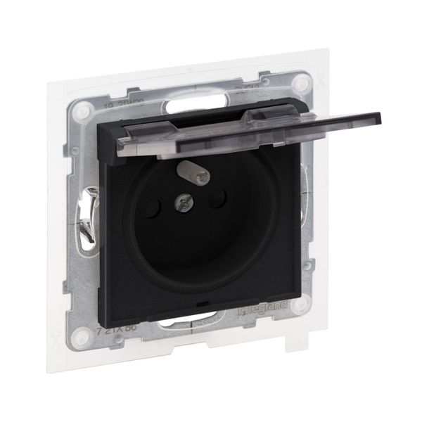 IP 44 2P+E SOCKET FRENCH STANDARD AUTO TERMINALS SHUTTERED BLACK image 1