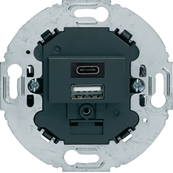 BER 260415 USB A+C charging station, 2-way, 3.0A, round, ant. image 1
