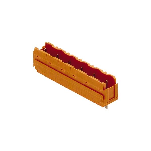PCB plug-in connector, male header, Dovetails for fixing blocks, THT solder connection, 7.62 mm, Number of poles: 5, 180°, Solder pin length (l): 3.2 mm, tinned, orange, Box image 2