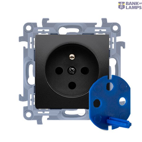 DATA single socket outlet with socket access element, 16A, black matt image 1