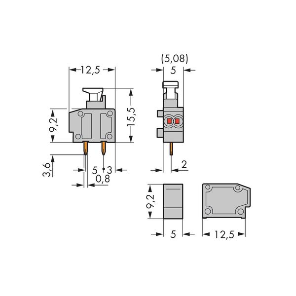 Stackable 2-conductor PCB terminal block push-button 0.75 mm² dark gra image 1