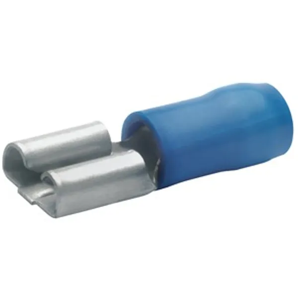 Insulated flat plug sleeve, 6.3 x 0.8 mm, 1.5 to 2.5 mm², AWG 16 to 14, bronze, tin-plated, blue, 730BZ image 1