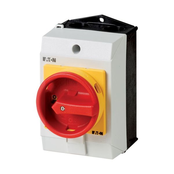 T0-2-15169/I1/SVB Main switch, T0, 20 A, surface mounting, 2 contact unit(s), 3 pole, 1 N/O, Emergency switching off function, With red rotary handle and yellow locking image 6
