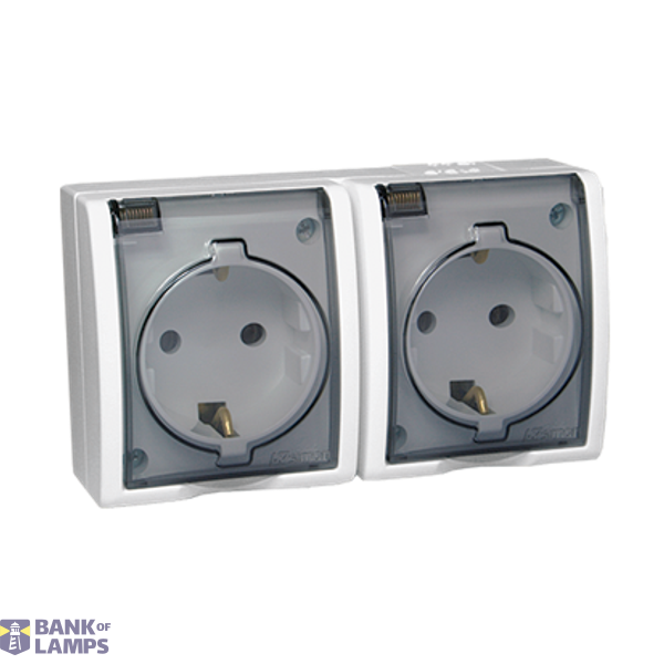 IP54 double socket outlets with Schuko earthing - transparent flap, white, 16A image 1