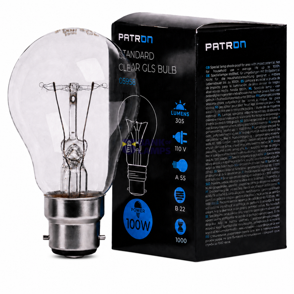 Incandescent Bulb 100W GLS Clear B22 110V A55 image 1