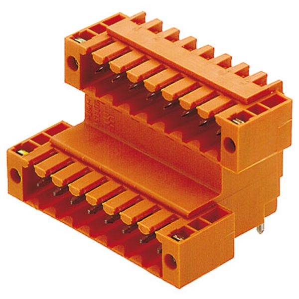 PCB plug-in connector, male header, Flange, THT solder connection, 3.50 mm, Number of poles: 16, 90°, Solder pin length (l): 3.2 mm, tinned, orange, Box image 1