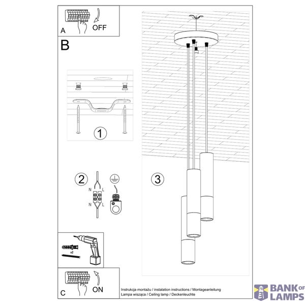 LOOPEZ 3P HANGING LAMP BLACK/COPPER GU10 3X40W IP20 image 6