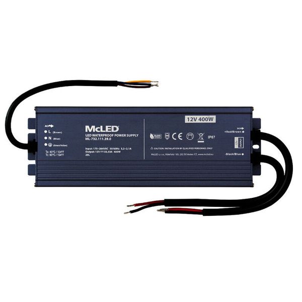 LED power supply 400W, DC12V/33.5A, IP67 image 1