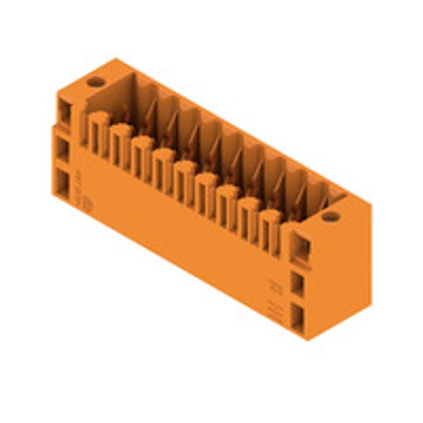 PCB plug-in connector, male header, Flange, THT solder connection, 3.50 mm, Number of poles: 20, 180°, Solder pin length (l): 3.5 mm, Gold-plated, orange, Box image 1